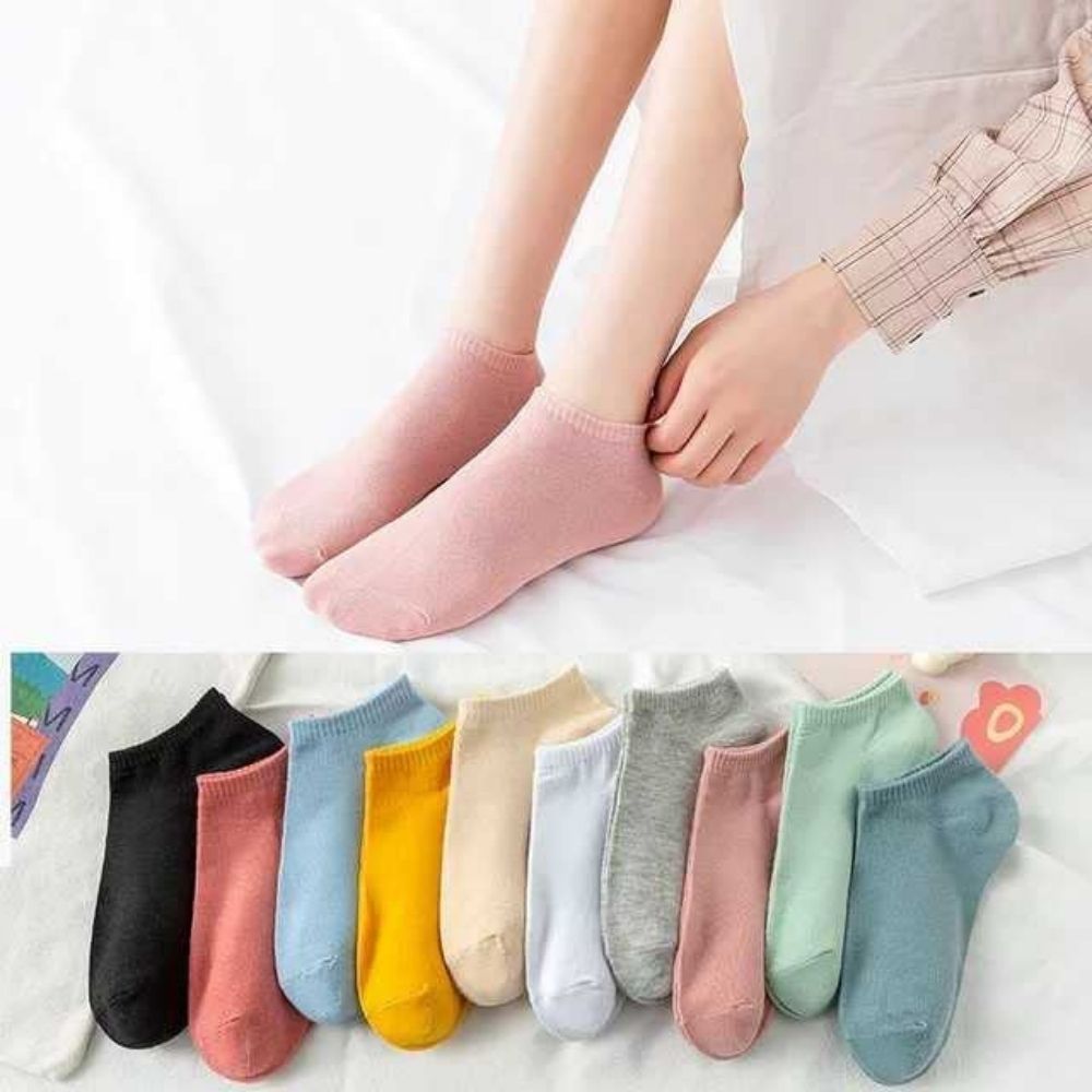 Wildez Plain Ankle Socks For Women and Girls (Pack of 5)
